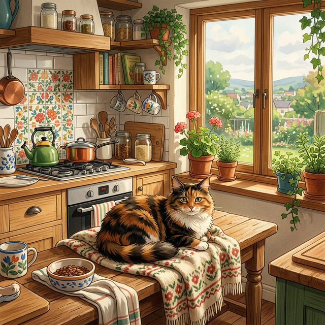 Happy cat in a clean home environment