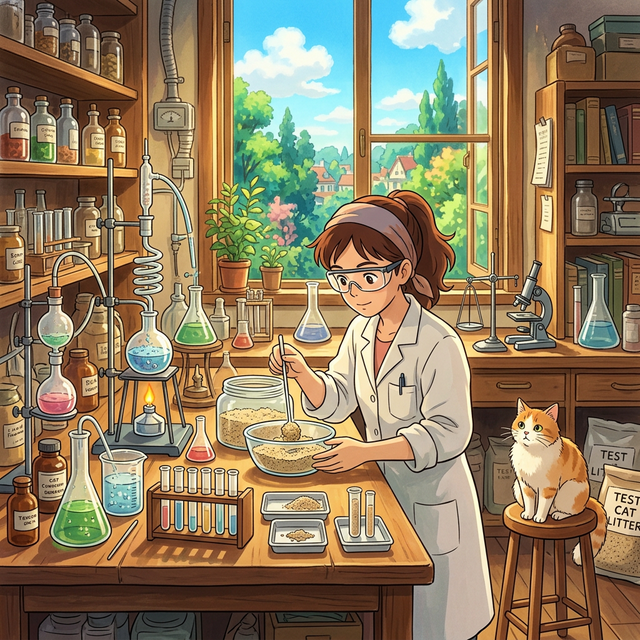 Scientist testing cat litter
